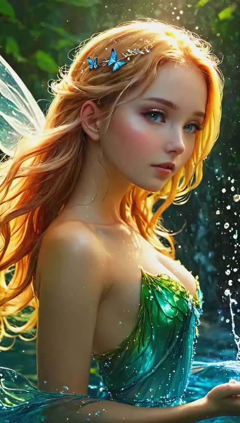 Blonde with long hair, water fairy