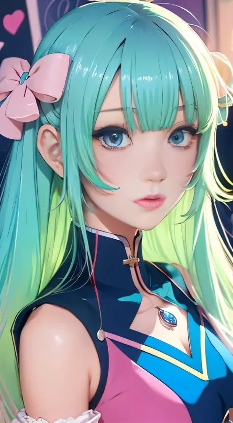 Anime girl with bright colorful hair and colorful dress、Bright cartoon pastel colors、Anime portraits that radiate beauty with intricate details、Artgerm&#39;s dreamy vivid anime art in 4K resolution、Exquisitely detailed digital anime art showcasing stunning...