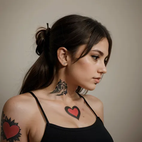 A very attractive girl in profile with a heart tattoo on her face.