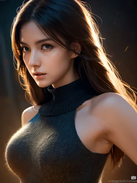 fantasy art, photorealism, dynamic lighting, art station, poster, volume lighting, highly detailed face, (official uniform: 1.4), long hair, sweater, delicate clavicle, bare shoulders, Breast augmentation