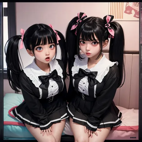 Panty shot　twin tails　Middle school students　Ahegao　black hair