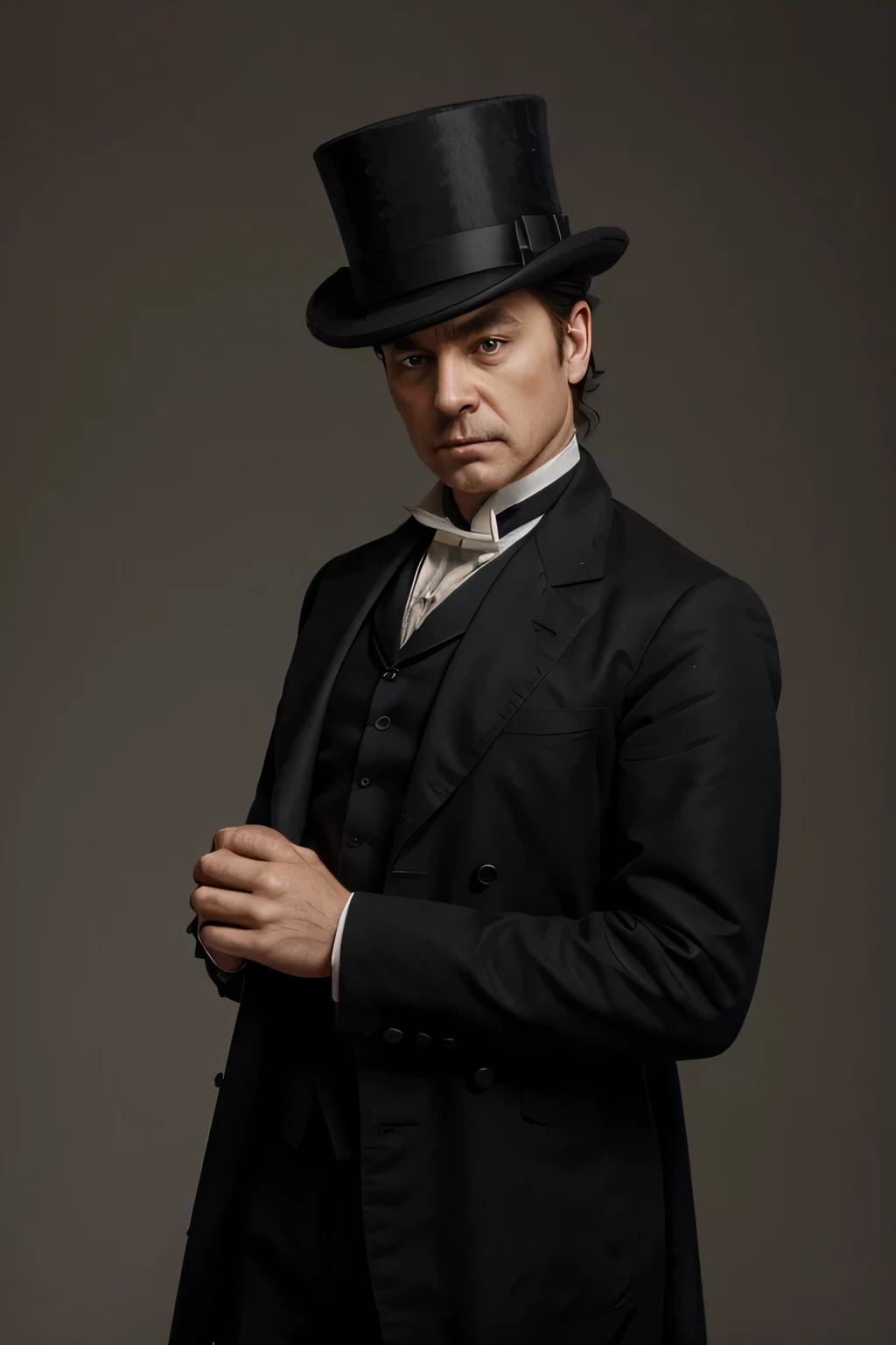 A heavy-set utilitarian schoolmaster from the Victorian era who prioritizes facts over emotions. Black top hat