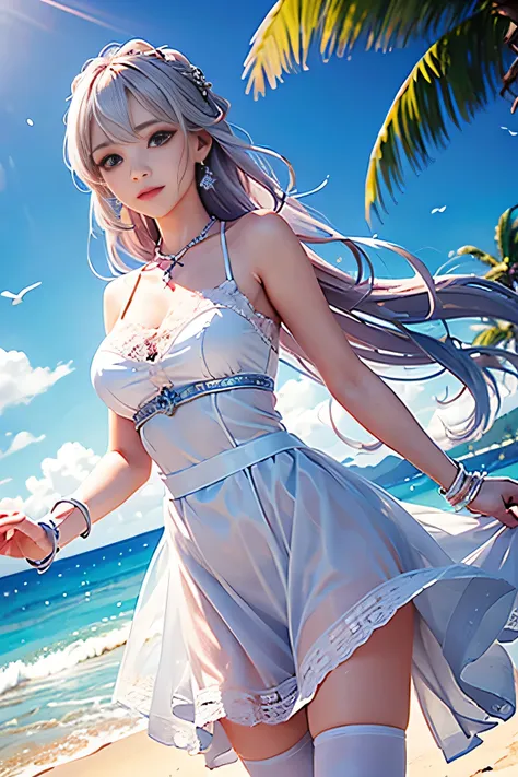 Low - Angle,from below,very the wind is strong,skirt lift,panty shot
(1 girl), ((masterpiece, highest resolution,highest quality)), (beautiful illustrations),(Beautiful silver pink semi-long hair),(beautiful blue eyes), (White elegant see-through camisole)...