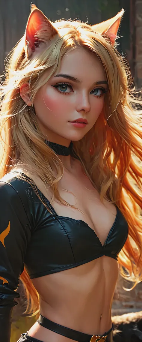 blonde with long hair, cat girl