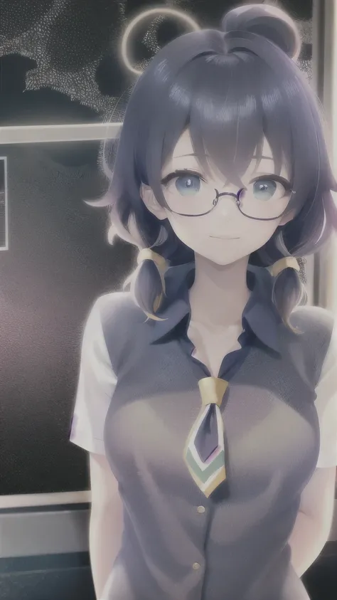 Anime girl wearing glasses and tie standing in front of the window, Smooth anime CG art, Beautiful anime high school girl, guweiz, Anime cute art style, surreal , guweiz style artwork, young anime girl, realistic young anime girl, seductive anime girl, ani...