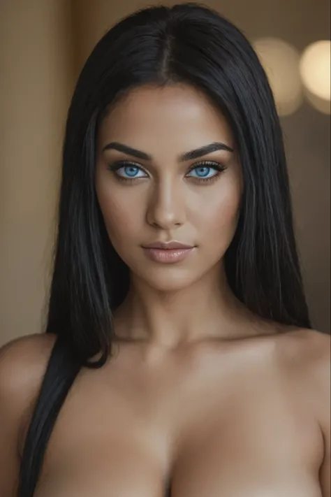 Beautiful woman, mixed race Scandinavian and Arabic, vibrant blue eyes, sexy, lingerie, photorealistic, highest resolution, full body