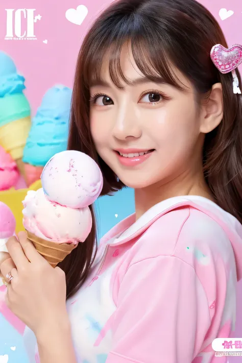 background、(((Ice cream in a cup)))、Kawaii Tech, cute, cute系, pastel colour, highest quality、star、heart mark、Sparkling、no one、wallpaper