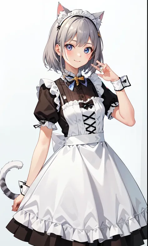 girl、かわいいgirl、smile、maid costume、（small breastovement、（gray hair）、Cat ear、