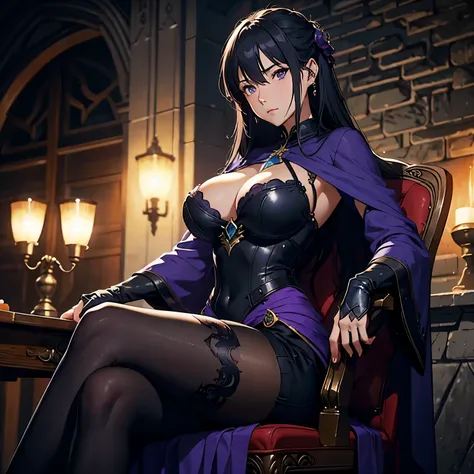 a close up of a person sitting on a chair with a purple dress, guweiz, cushart krenz key art feminine, artwork in the style of guweiz, guweiz on pixiv artstation, arcane art style, ufotable art style, cushart, guweiz on artstation pixiv, style of duelyst, ...