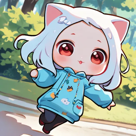 ((anime chibi style)), cute looking kitten with adorable eyes in the park, dynamic angle, depth of field