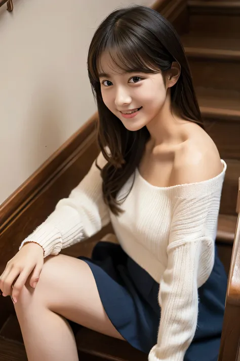 masterpiece, highest quality, Photoreal, Super detailed, finely, High resolution, 8k wallpaper, Professional, Advanced level of detail, Female college student standing on canvas stairs, Slender Japan woman, ((facing the front)), detailed clavicle, Medium c...