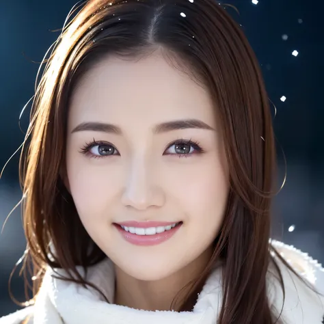 ((highest quality、table top、8K、best image quality、Award-winning work))、one beautiful woman、look at me and smile、(close up of face:1.6)、(The perfect and most natural long muffler:1.2)、(elegant thick coat:1.1)、epic movie lighting、(romantic love feelings:1.1)...
