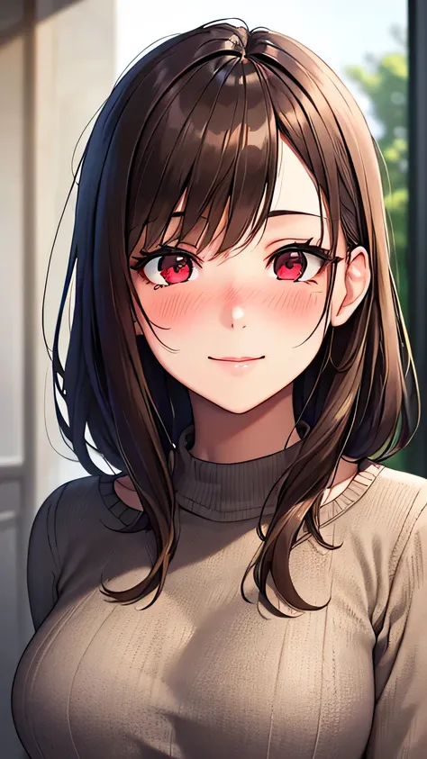 ((highest quality, High resolution, perfect pixel, Depth of written boundary, 8K)), 1 girl, university student, beautiful girl, ((brown hair,short hair, curly hair:0.7)), ((red eyes:1.4, beautiful eyelashes, realistic eyes)), (detailed face, blush:1.4), Al...