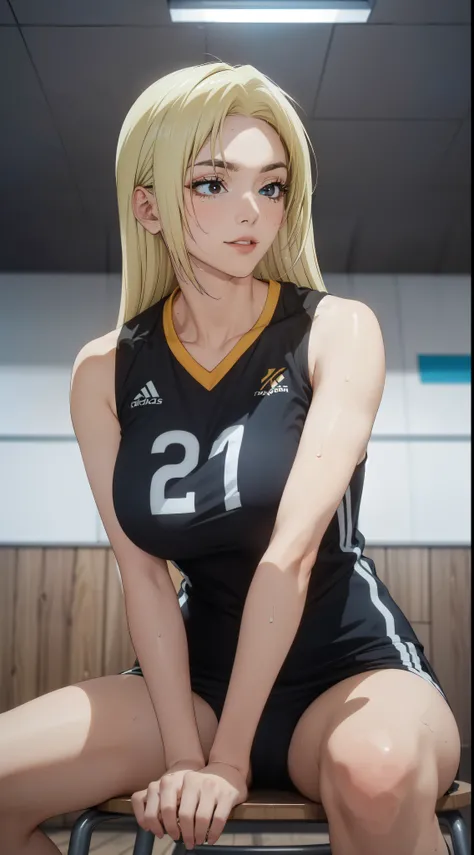 ((masterpiece, Best Quality, high resolution, Perfect Pixel, 8K))), 1 girl、slim thighs、full body seen、 ((Bangs、gorgeous blonde hairs、Long beautiful blonde hairs))、((Gorgeous black eyes、Beautiful eyelashes、Realistic eyes))、 ((Detailed face, Blushing:1.2))、(...