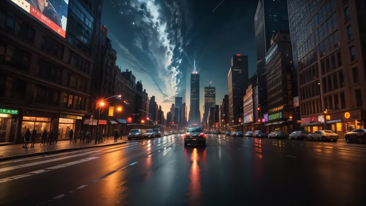 good quality, ultra high resolution，masterpiece, 8K，（reality，detail）night，New York city streets