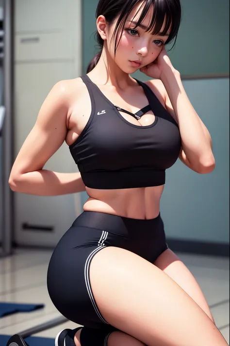 Masterpiece, 4K, sportswear, gymtastic_yoga_croptop, (multiple straps:1.1), woman wearing gymtastic_yoga_croptop,  contrast, analog style, high quality picture, photorealistic, taken by a camera with an expensive lens , women sweating, see though clothing