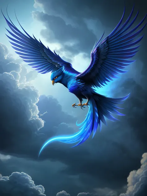 Close-up of a blue phoenix flying in a cloudy sky, blue phoenix bird, &#39;&#39;Phoenix wallpaper, Beautiful digital art, &#39;&#39;Phoenix wallpaper resting, 非常Beautiful digital art, Cute and cute digital art, Beautiful digital art, Beautiful digital art,...