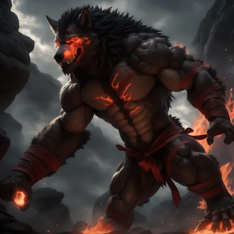 In the stillness of the night, the imposing figure of Fenrir, the black-haired Nordic mythology wolf of several meters in height, showcased his immense musculature. His eyes, a fiery red hue, gleamed with an unearthly radiance, as ancient scars adorned his...