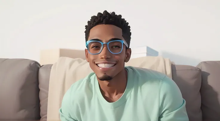 Hombre Joven Afroamericano sonrie, convertir a cartoon estilo pixar disney 3D