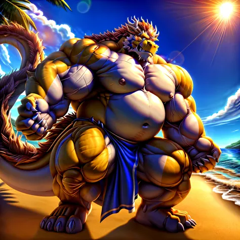 kaido, eastern dragon king, male dragon, eastern dragon, very big muscles, hulking, extremely strong, big abdominal muscles, hefty musclegut, pecs, muscular dad body, Strong and robust musclegut , strong abs, sharp claws, dragon feet claw, full body, loinc...