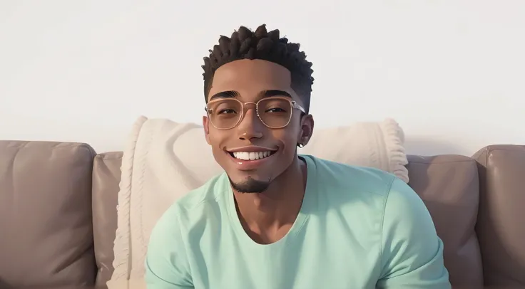 Hombre Joven Afroamericano leve sonrisa, convertir a cartoon estilo pixar disney 3D