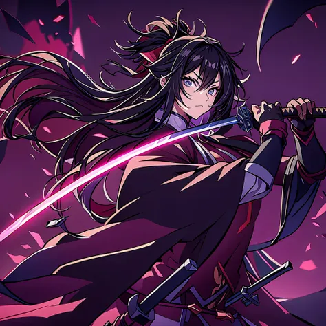 anime, a woman with long black hair holding a sword in her hand, demon slayer: kimetsu no yaiba art handsome man, anime style 4 ...