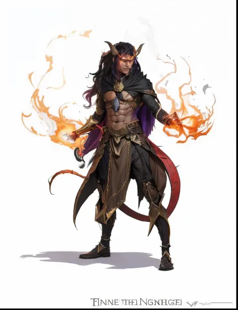 Crie um personagem homem para um RPG, with horned purple and orange skin that doesn&#39;t look threatening 