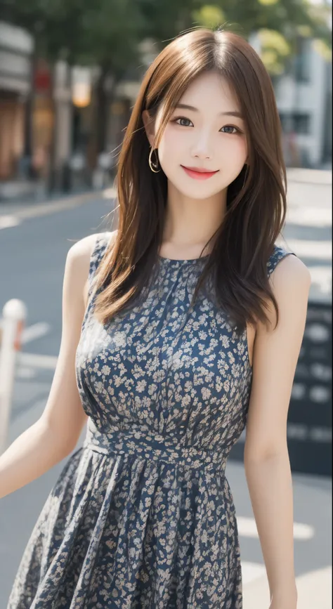 table top, highest quality, shape, Super detailed, finely, High resolution, 8k wallpaper, 完璧なダイナミックな構shape, finelyて美しい目, ladies fashion summer,medium hair,natural color lip,smile,Harajuku、20 year old girl、cute、sexy shot looking at camera、sexy dress