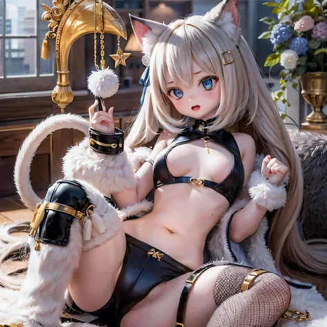   Big ragdoll cat girl in sexy pose 