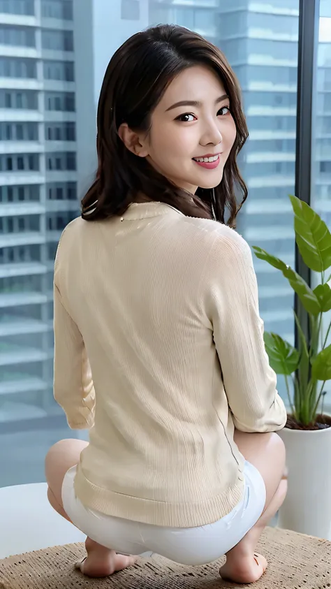 table top, highest quality, Photoreal, finely, High resolution, 8k wallpaper, perfect dynamic composition, finelyて美しい目, medium hair, big and full breasts, random sexy pose,chest to chest、(super tight black knit))、(Breast bulge 1.2)、laughter、open your mouth...