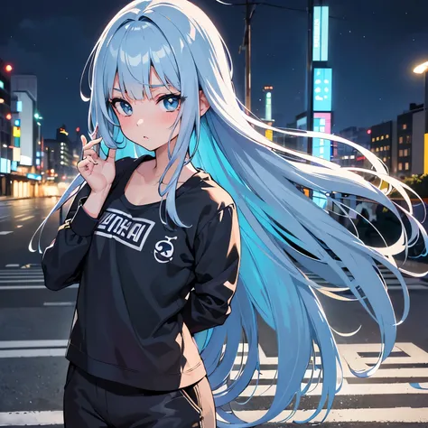 (8k, Foto CRU, mesa:1.3), (realista, Photorealistic:1.37), (noite), (olhando para o espectador:1.331), (cabelo branco), posando, It&#39;s Tokyo Street, paisagem urbana noturna, Cidade ciberpunk, Luz suave, 1 garota em, rosto extremamente lindo, busto, put ...