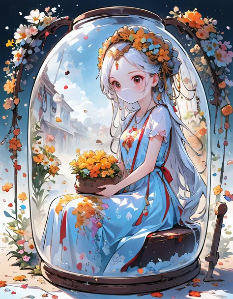 (masterpiece), (best quality), illustration, ultra detailed, hdr, depth of field, (colorful), loli,(flowers background:1.45),(tr...