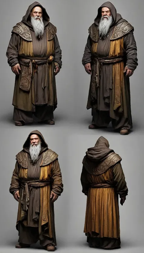 :: ((masterpiece)) :: wide:80 mm :: (((Best quality))),(character design sheet, same character, front, Side, back) :: portrait in profile, fantasy, ((Middle Ages, maintaining the correct color rendering in the Scandinavian style.)), fantasy monk :: OLD MAN...