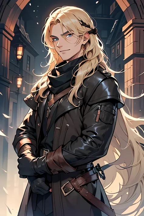 (man character), (sesquipedalian, очень long hair, blonde hair), (heterochromia), (left eye: blue), (right eye: brown), (black l...