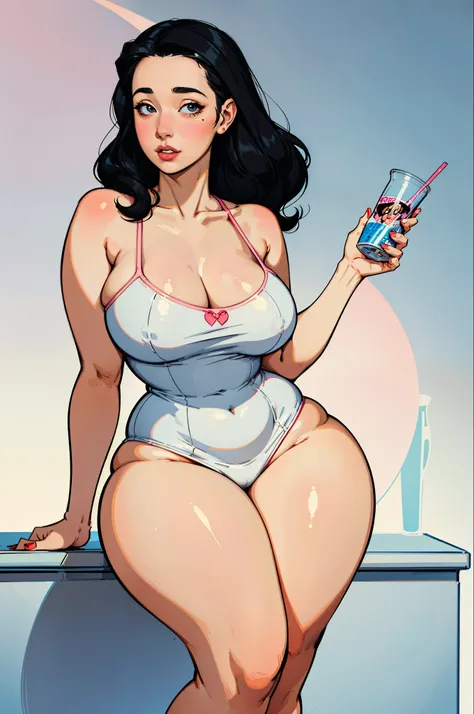 Young girl, 40s fashion appearance, in style of digital illustration, pinup art, lois van rossdraws, artstyle : ilya kuvshinov, deviantart artstation cgscosiety, stunning digital illustration, soda themed girl, beautiful retro art, jen bartel, milkshake, m...