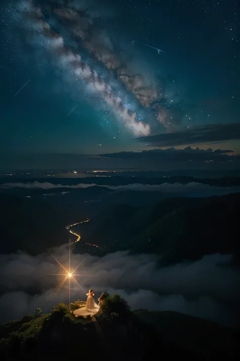 a scene of an angel flying gracefully amidst a stunning celestial backdrop:

O anjo, com asas resplandecentes, desliza pelo firmamento, deixando um rastro de luz celestial em seu caminho.
The night sky is dotted with twinkling stars, forming constellations...