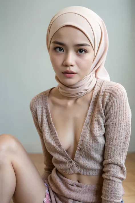 ((Flat Chest)), Naked, Angry pose, Angry face, (((HIJAB MALAY GIRL))), masutepiece, High quality, UHD 45K, Realistic face, Realistic skin feeling , A Japanese Lady, 8 years old, , Very cute and baby-like face, (((FLAT CHEST))), (MATRIX WORLD), ((look In fr...