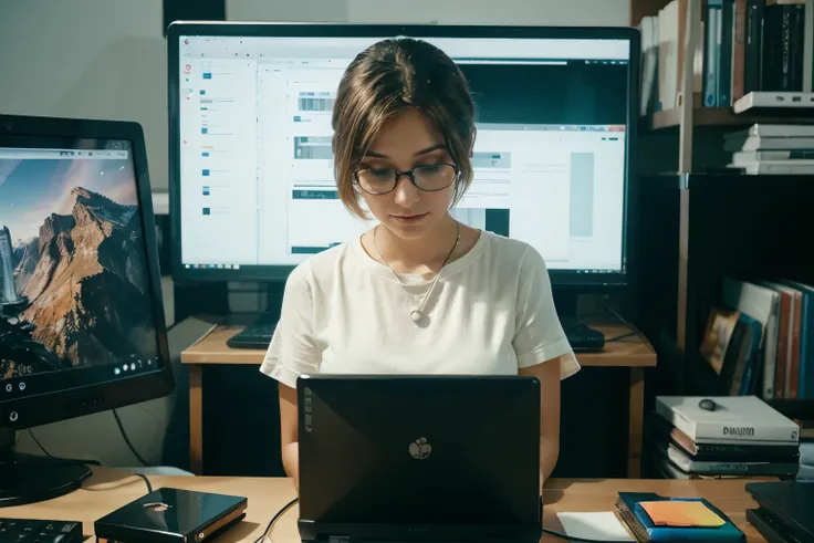 a woman working creatively with stock footage on their computer, showcasing the idea of unleashing creativity with the help of curated materials.