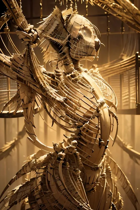 A bird tragically depicted, confined within the intricate ribcage labyrinth, its wings spread out in a desperate attempt to escape, creating an illusory cage effect.

(Detailed: 2.0), (Realistic: 1.8), (Clarity: 1.6), (Bird: 1.5), (Ribcage: 1.9), (Trapped:...