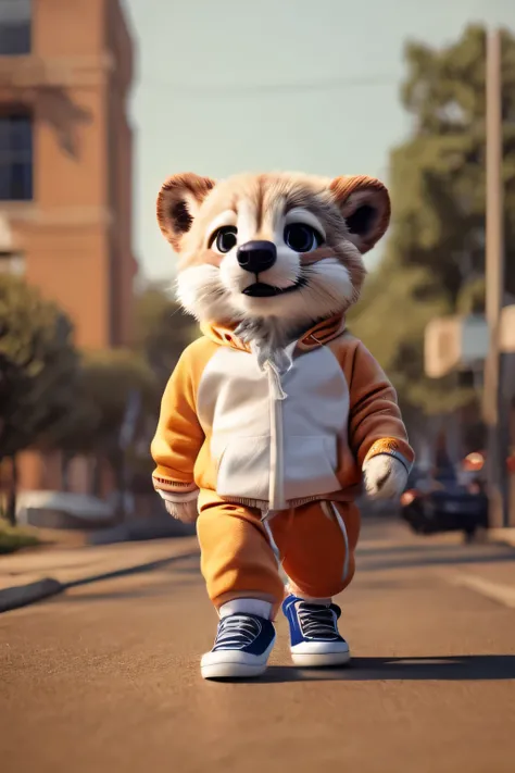 kwok realistic animal, wear a real hoodie, sneakers, small, Cute, Funny,