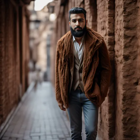 Young Armenian man very hairy extremely handsome with muscular green eyes, high quality, film grain, Fujifilm XT3, elegant pose