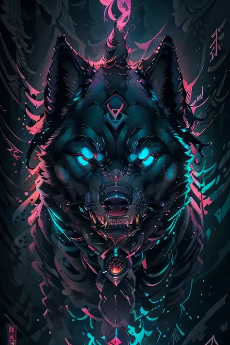 (obra de arte))), mejor calidad, detailed CG illustration, mystical and mysterious figure of a wolf, pelo blanco, Ojos irritados, fierce and intimidating expression, tonos suaves, con poder de hielo, rodeado por un evento de hielo helado en la pantalla en ...