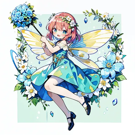 Pastel Watercolor、redhead, 1 girl, (Wearing large transparent fairy wings with polka dots：1.3)、Striking an action pose、braid hair：1.3，
smile with open mouth、Full body Esbian、From the side、beautiful features、brightly colored eyes、Wearing intricate and delic...