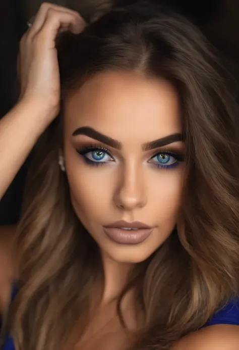 Mujer con camiseta sin mangas y bragas a juego, Chica sexy con ojos azules, Retrato Sophie Mudd, Retrato de Corinna Kopf, cabello rubio y ojos grandes, Selfie de una mujer joven, Ojos en el club Violet Myers, ohne Maquillaje, Maquillaje natural, staring di...