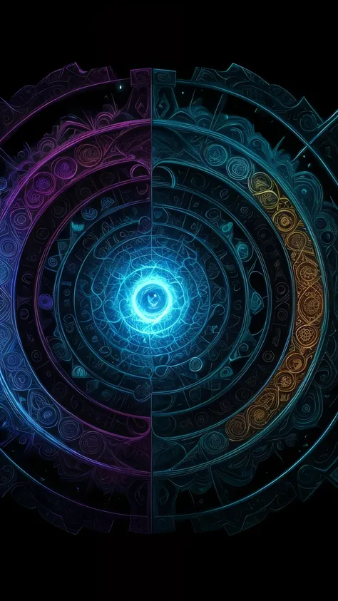 a breahtaking epic artwork of a mage,magic stone, a spell breaking the laws of phisics, (will break your mind, patterns, science, determinism, fate), crazy, surreal, non stoping entropy, space-time fabric, particles. lines, rectangles, spiral, [:(fibonacci...