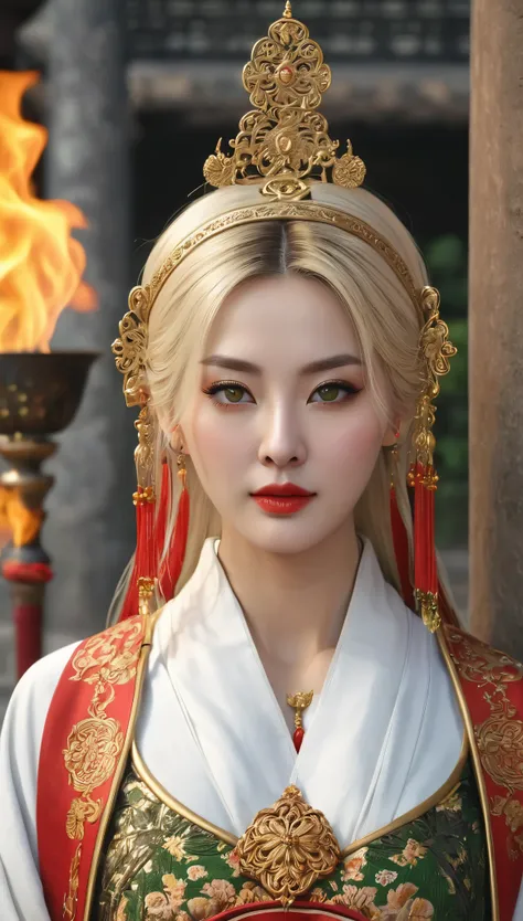 (((hyper real)))、(((30 year old white female monk in ancient Europe)))、(((beautiful female priest)))　Mature middle-aged woman、((big big tits)) 、Fine skin texture、beautiful plump middle-aged woman、(fine green eyes)、Blonde fluffy long hair、{(ancient ornate a...