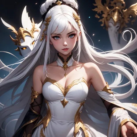 a close up of a woman with white hair and a white mask, beautiful character painting, guweiz, artwork in the style of guweiz, white haired deity, by Yang J, epic exquisite character art, stunning character art, by Fan Qi, by Wuzhun Shifan, guweiz on pixiv ...