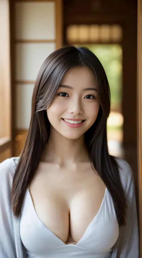 masterpiece,best quality,(Japanese ),((Beautiful girl)),cleavage,indoor,(perfect body beauty:1.2),(shy smile),beautiful teeth,