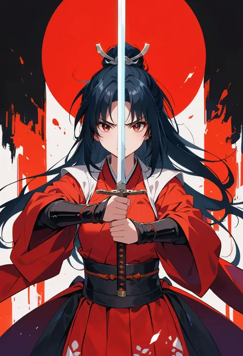 Higurashi Kagome，Sword in both hands，sword focus，cartoon，White and red miko costume