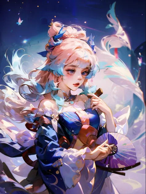 anime girl with flowers and fan in her hair, beautiful fantasy queen, ((beautiful fantasy queen)), inspired by lan ying, japanes...